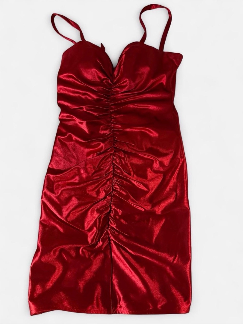 David's Bridal Red Satin Ruched Slip Dress